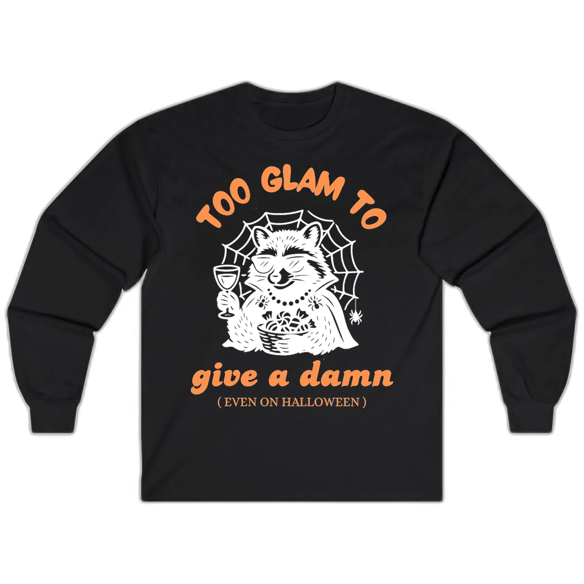 Glam Raccoon Halloween Shirt Long Sleeve in Black