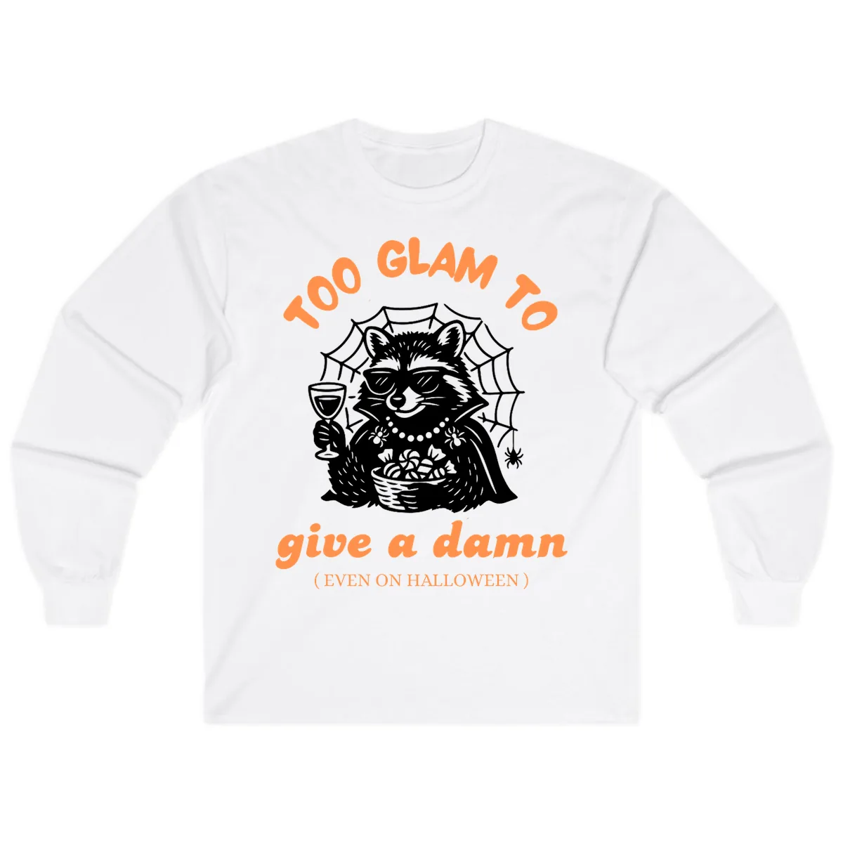 Glam Raccoon Halloween Shirt Long Sleeve in White