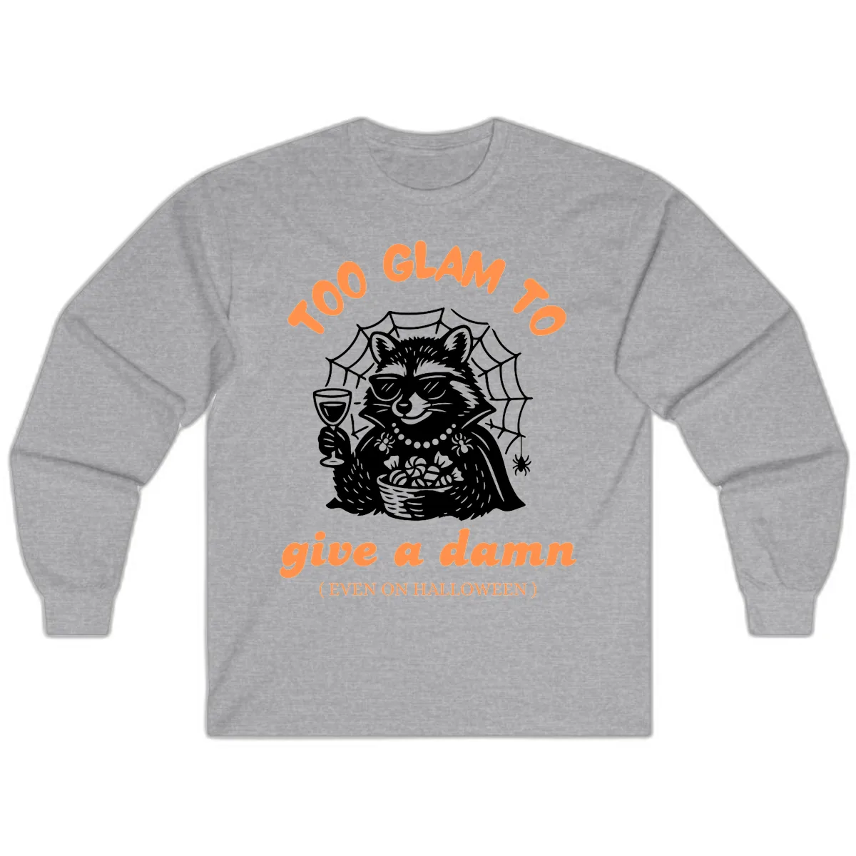 Glam Raccoon Halloween Shirt Long Sleeve in Sport Grey