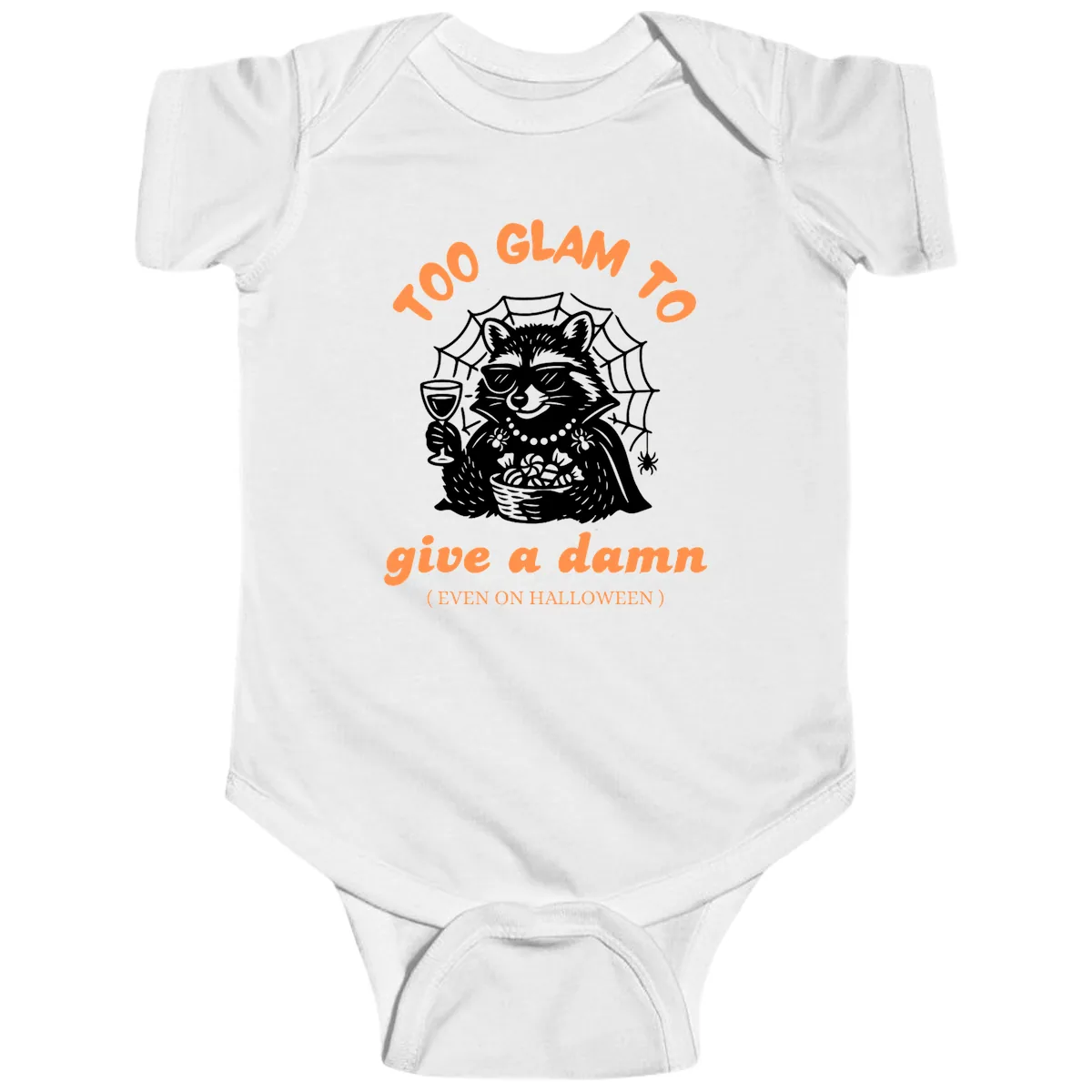 Glam Raccoon Halloween Shirt Baby Onesie in White