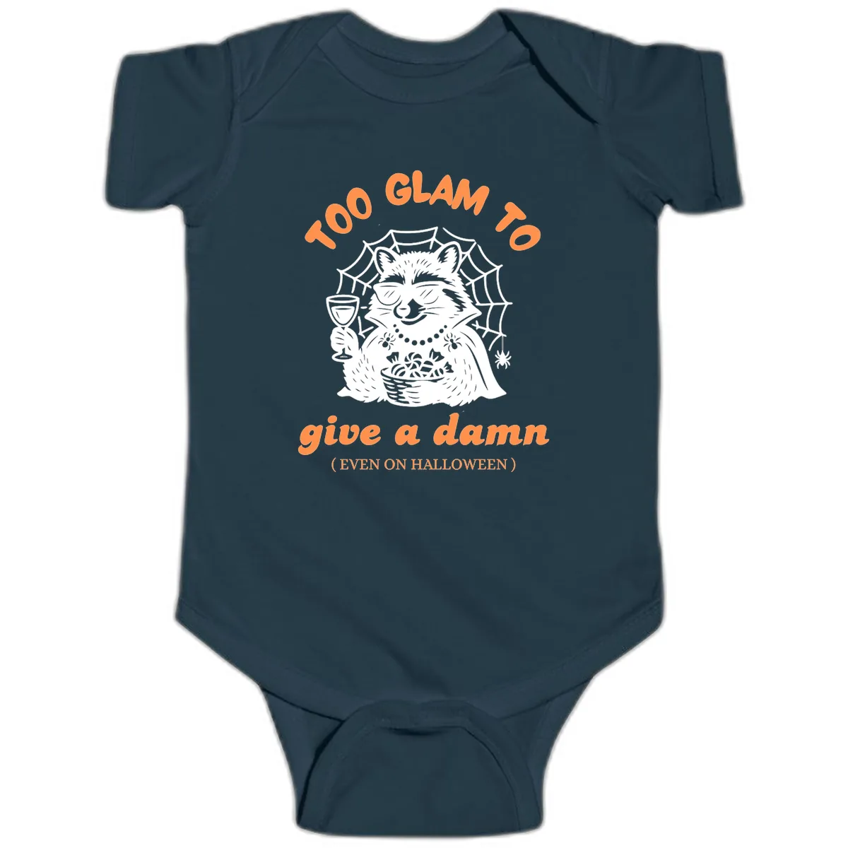 Glam Raccoon Halloween Shirt Baby Onesie in Navy