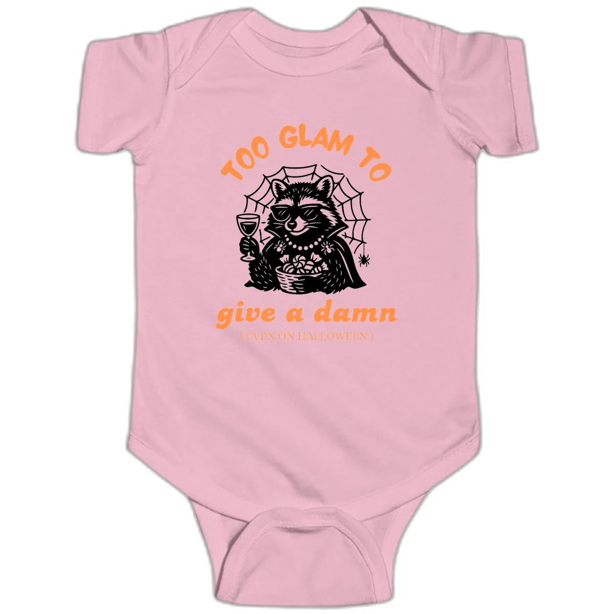 Glam Raccoon Halloween Shirt Baby Onesie in Pink