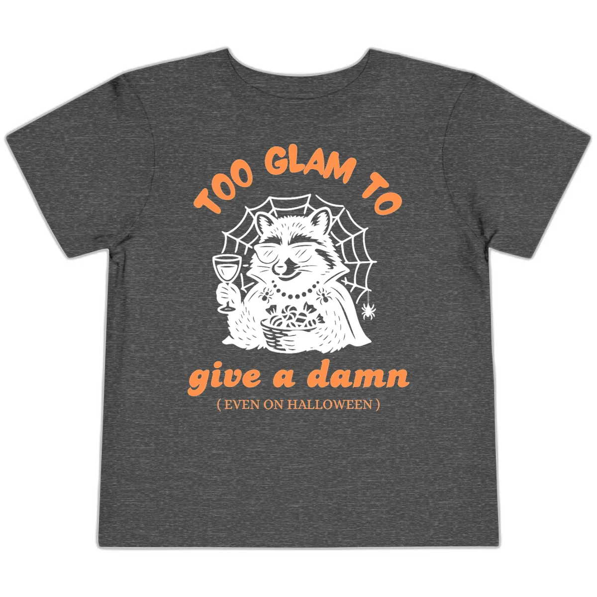 Glam Raccoon Halloween Shirt Toddler T-Shirt in Dark Heather Grey