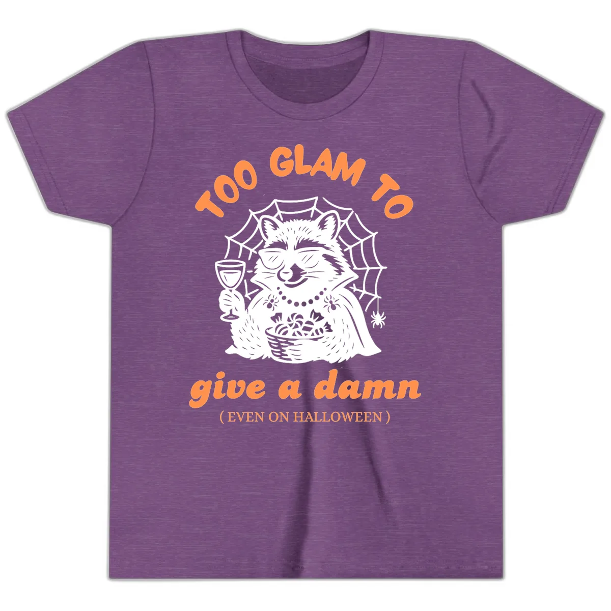 Glam Raccoon Halloween Shirt Youth T-Shirt in Heather Team Purple