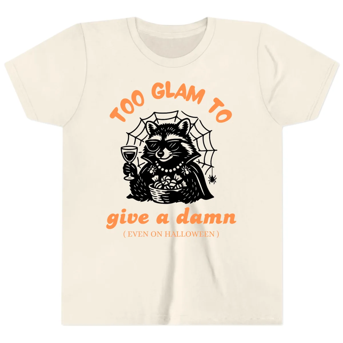 Glam Raccoon Halloween Shirt Youth T-Shirt in Natural