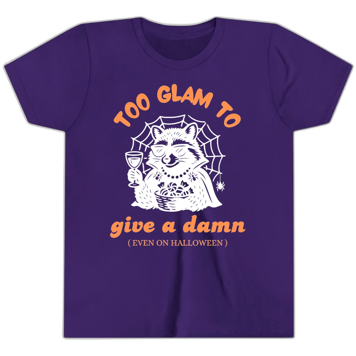 Glam Raccoon Halloween Shirt Youth T-Shirt in Team Purple