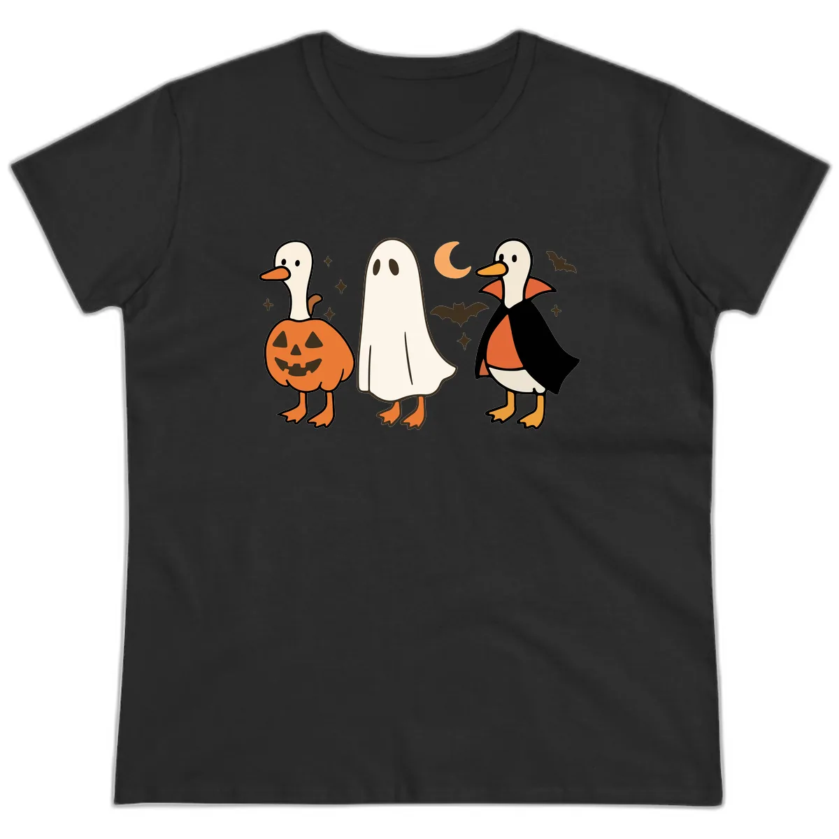 Halloween Duck Costumes And Pumpkin Ladies Tee in Black
