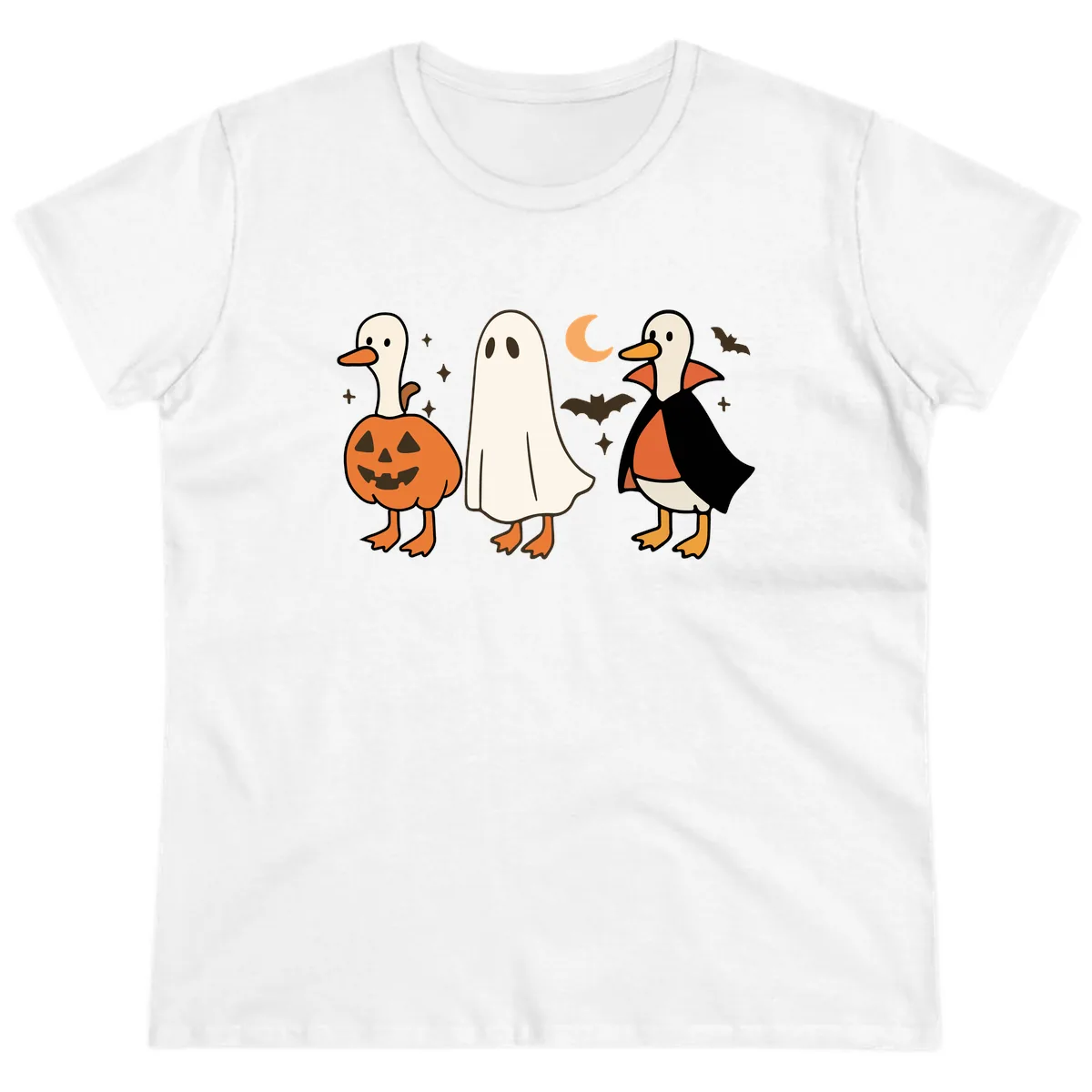 Halloween Duck Costumes And Pumpkin Ladies Tee in White