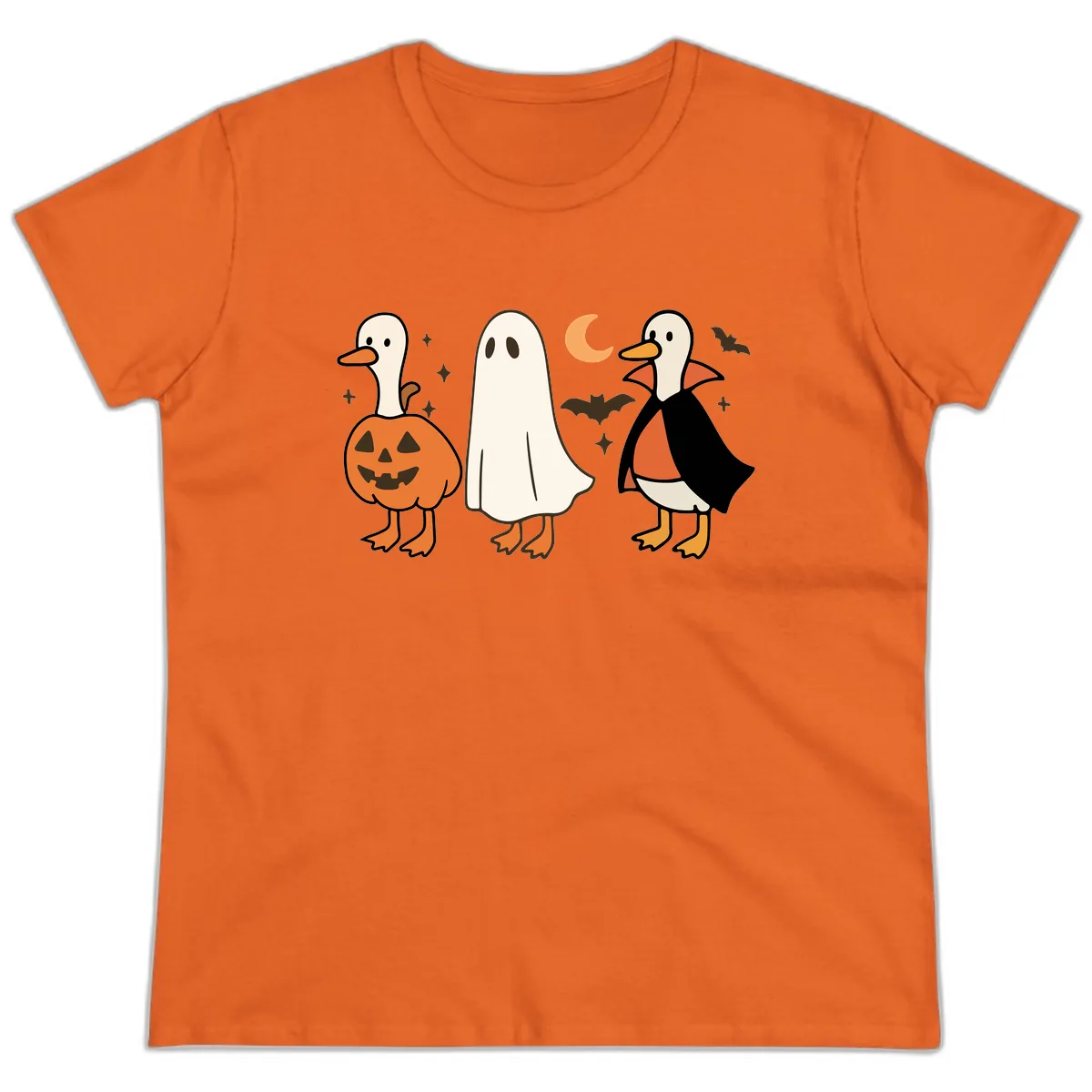 Halloween Duck Costumes And Pumpkin Ladies Tee in Orange
