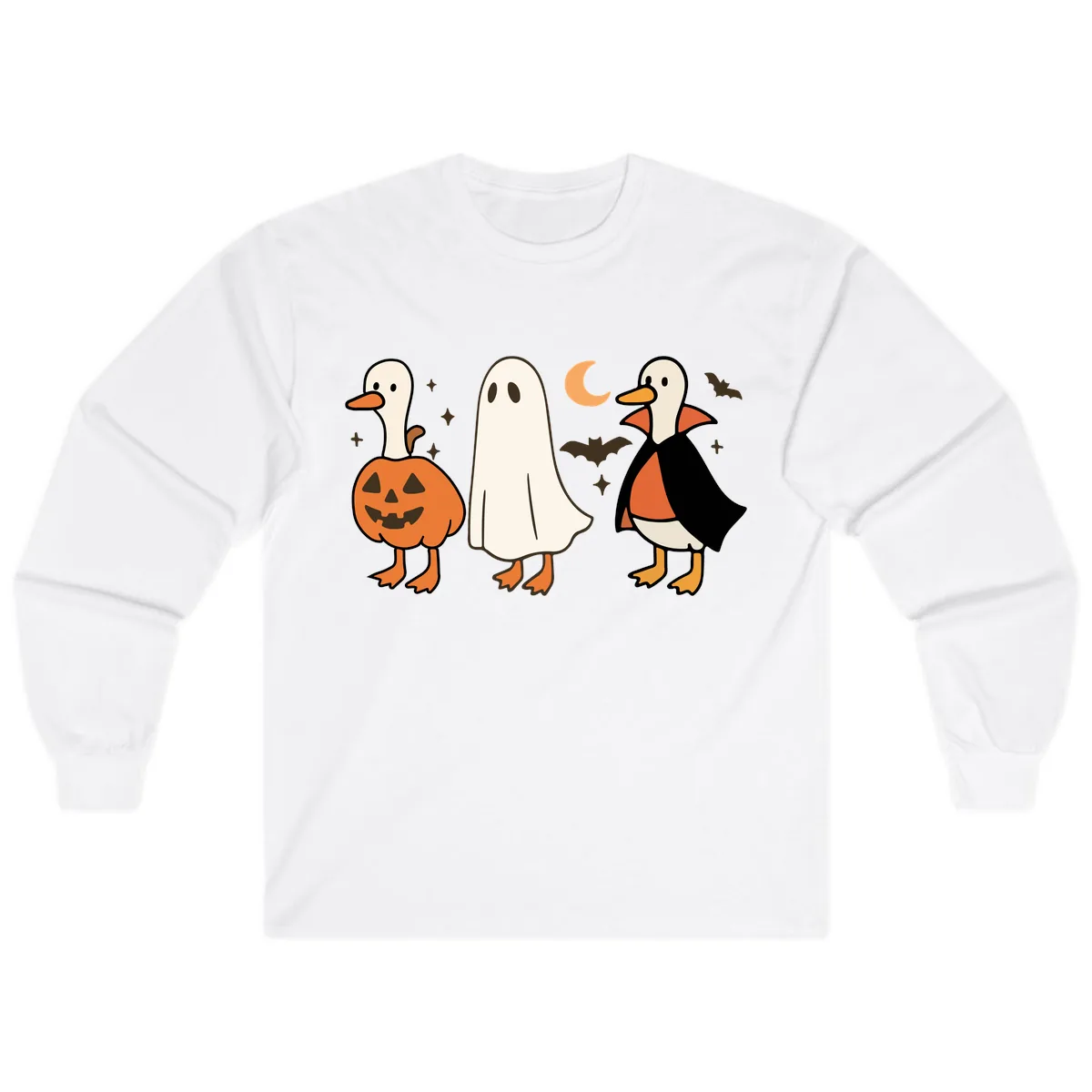 Halloween Duck Costumes And Pumpkin Long Sleeve in White