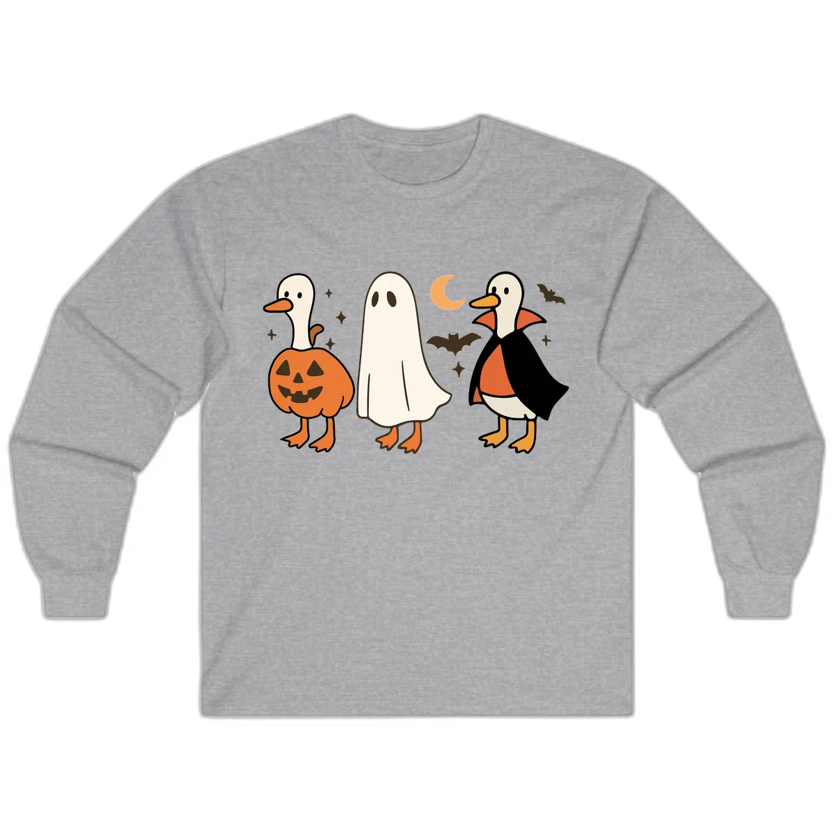 Halloween Duck Costumes And Pumpkin Long Sleeve in Sport Grey