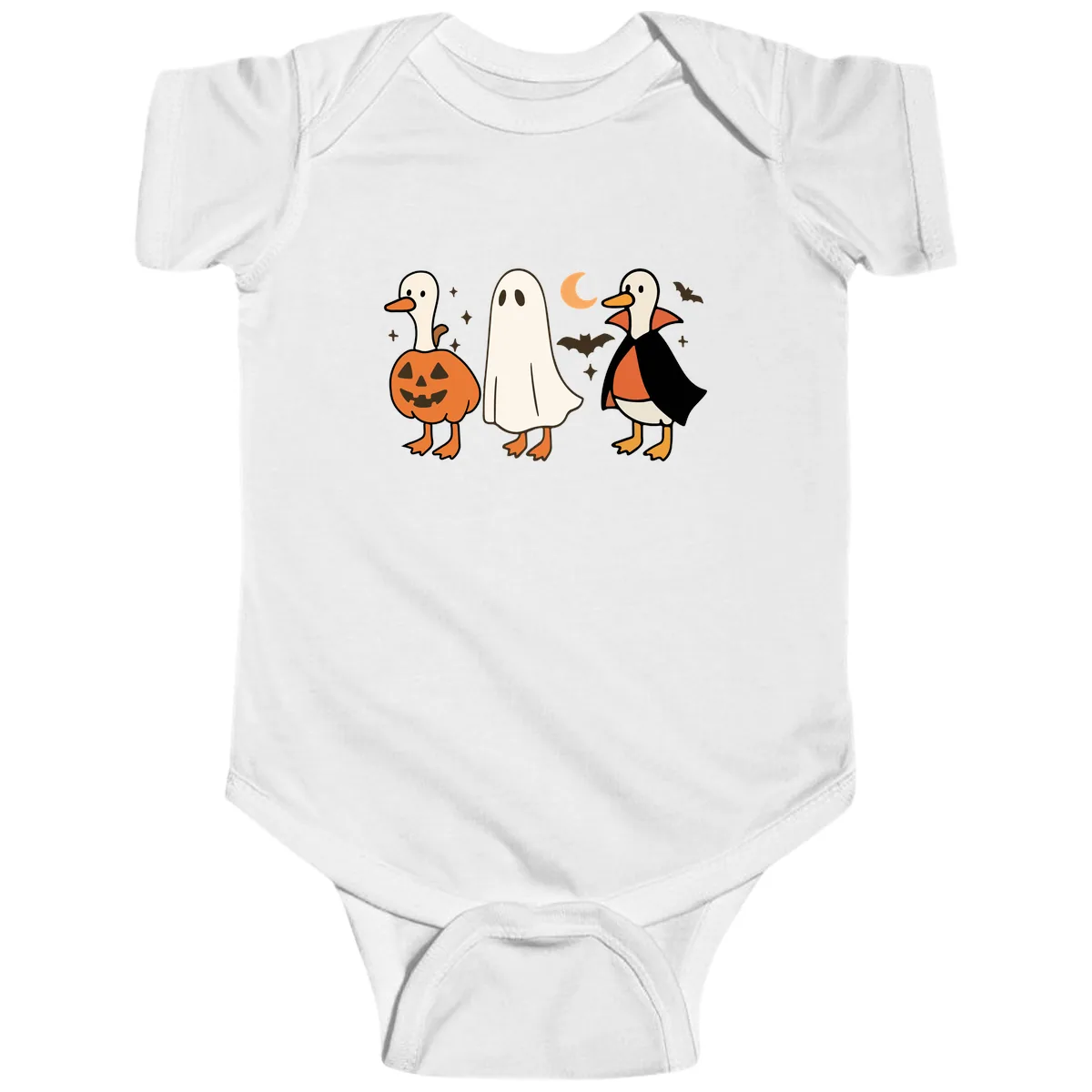 Halloween Duck Costumes And Pumpkin Baby Onesie in White