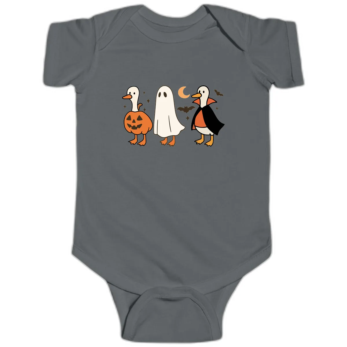 Halloween Duck Costumes And Pumpkin Baby Onesie in Charcoal