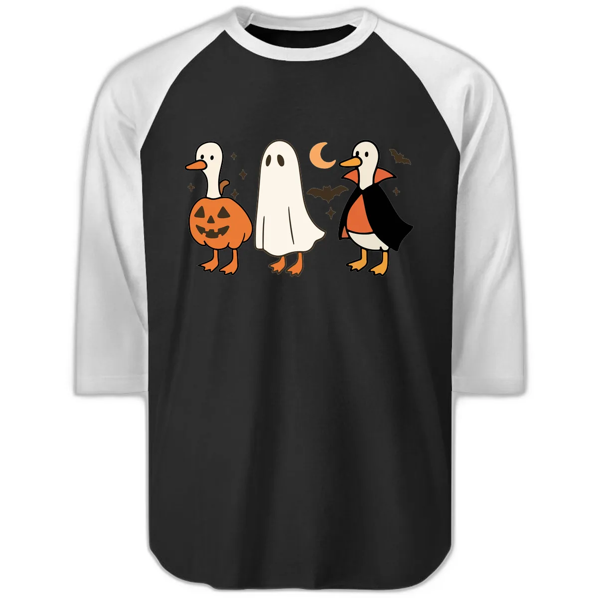 Halloween Duck Costumes And Pumpkin Raglan 3/4 in Black White
