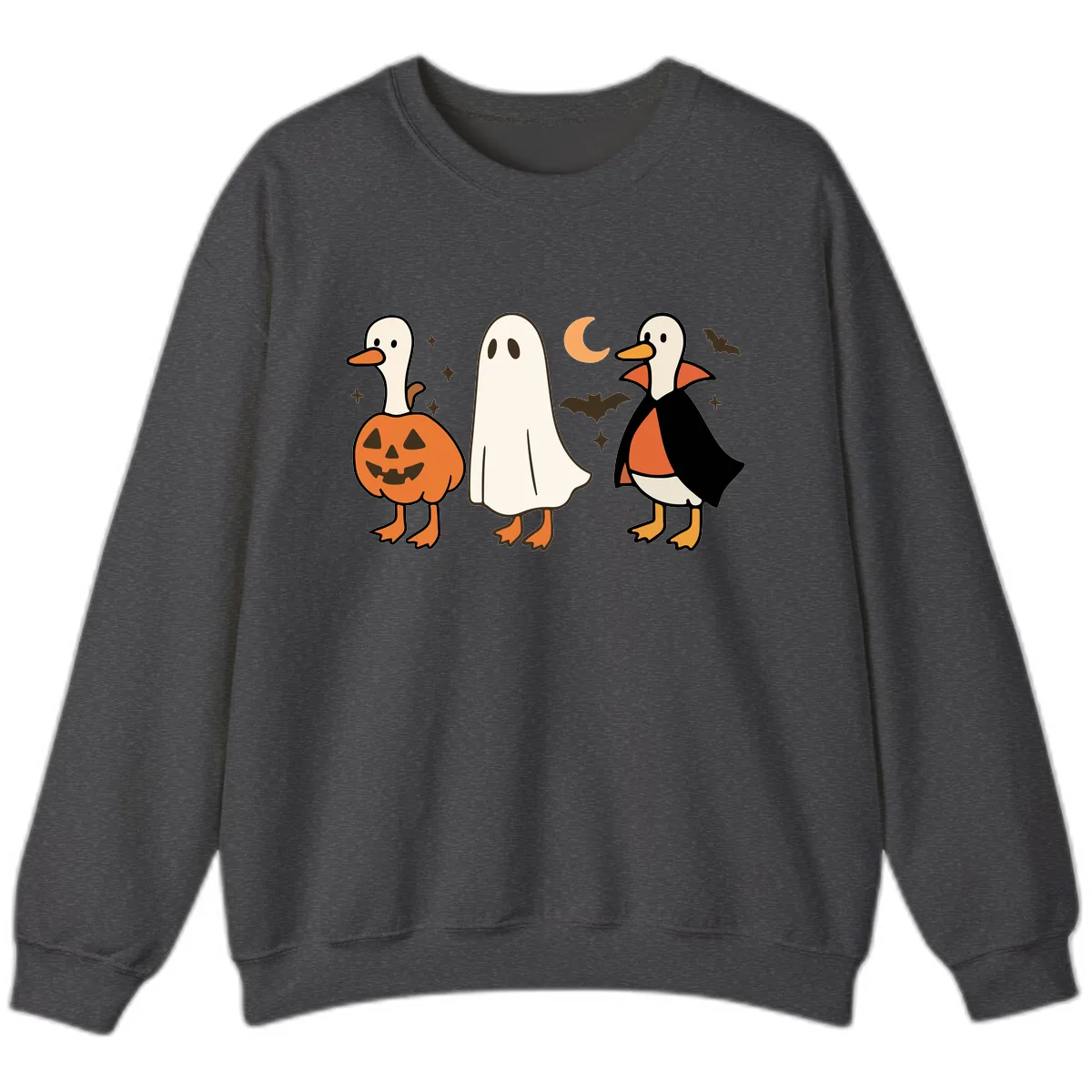 Halloween Duck Costumes And Pumpkin Sweatshirt in Dark Heather