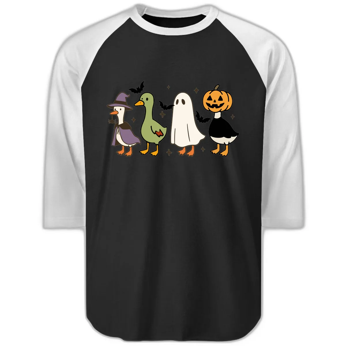 Halloween Animals Trick-or-Treat Raglan 3/4 in Black White