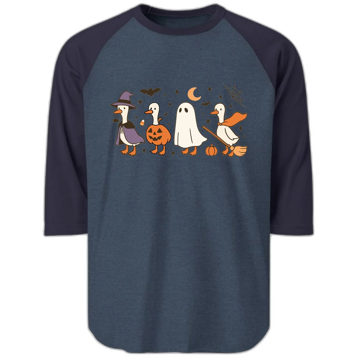 Halloween Goose Costume Party Raglan 3/4 in Heather Denim Navy