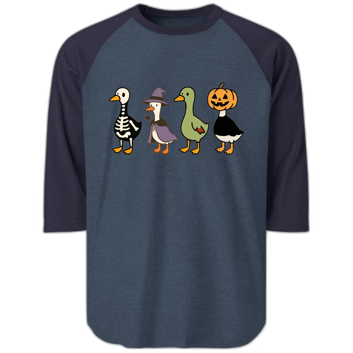 Halloween Duck Costumes Quartet Raglan 3/4 in Heather Denim Navy