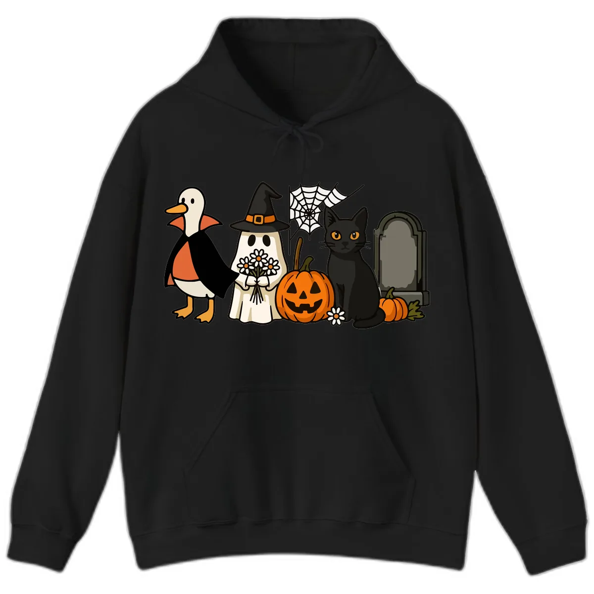 Halloween Spooky Friends Gather Hoodie in Black