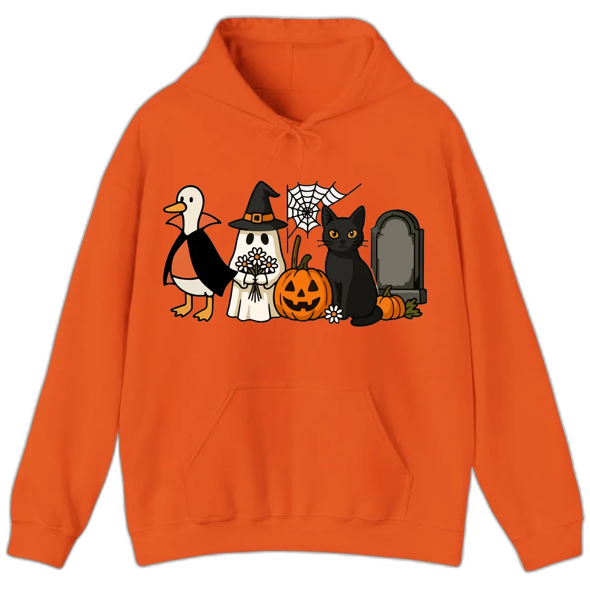 Halloween Spooky Friends Gather Hoodie in Orange