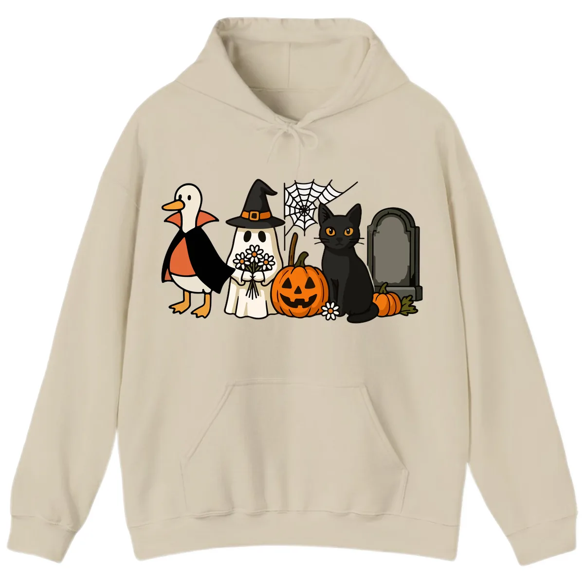 Halloween Spooky Friends Gather Hoodie in Sand