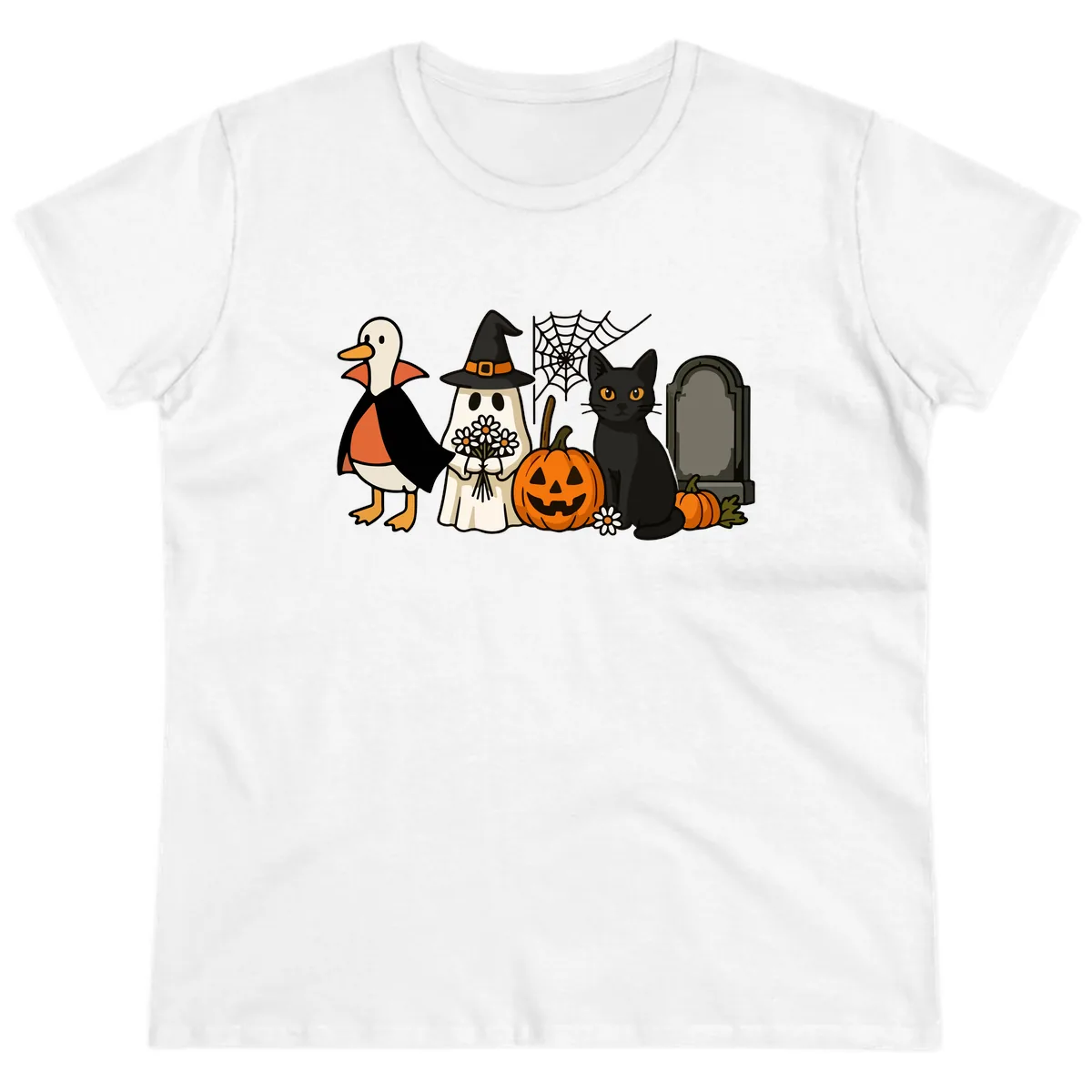 Halloween Spooky Friends Gather Ladies Tee in White