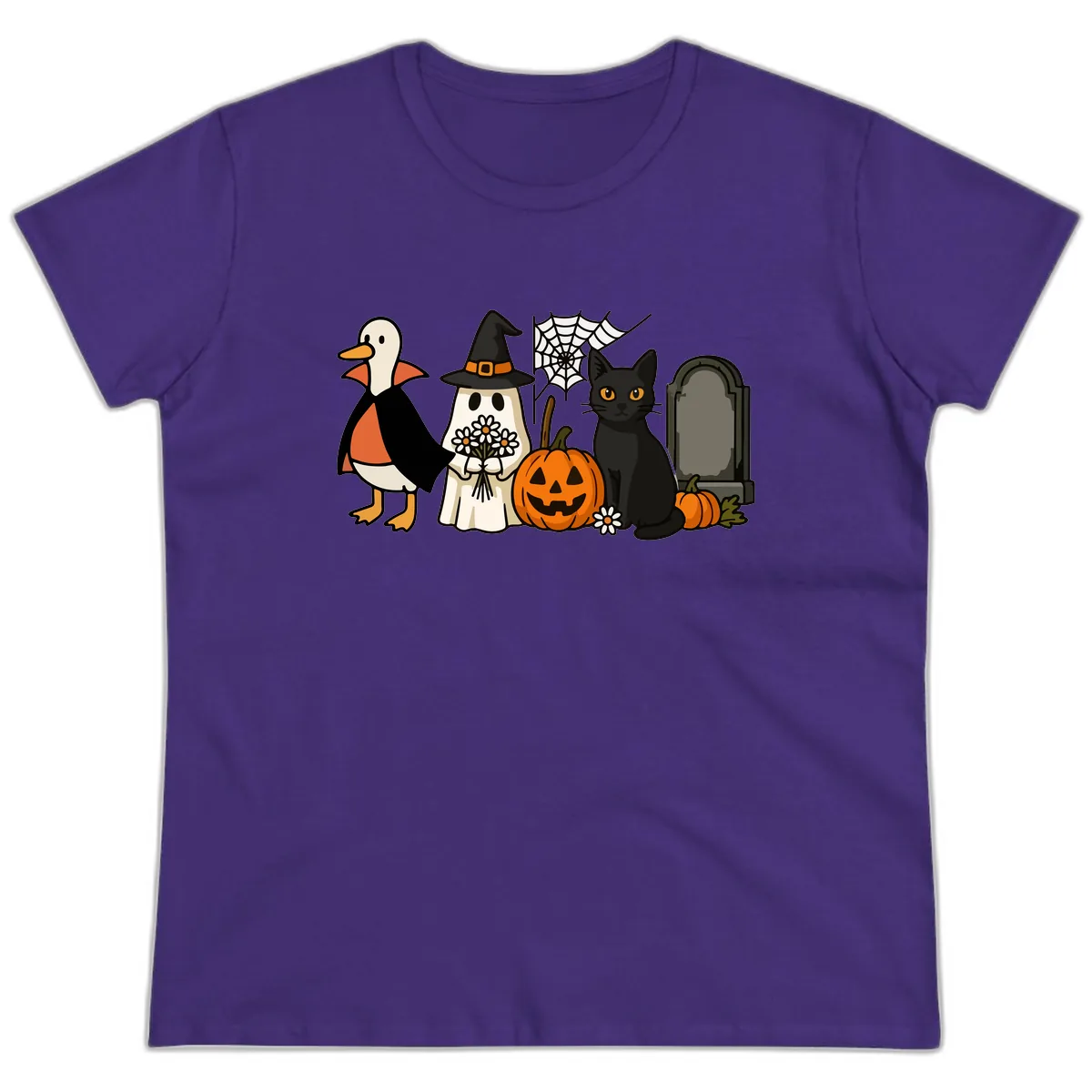Halloween Spooky Friends Gather Ladies Tee in Purple