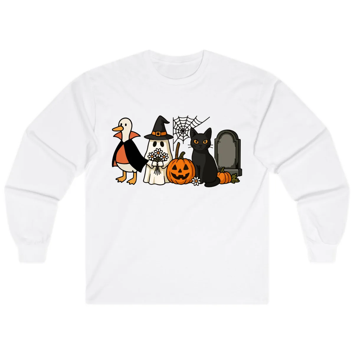 Halloween Spooky Friends Gather Long Sleeve in White