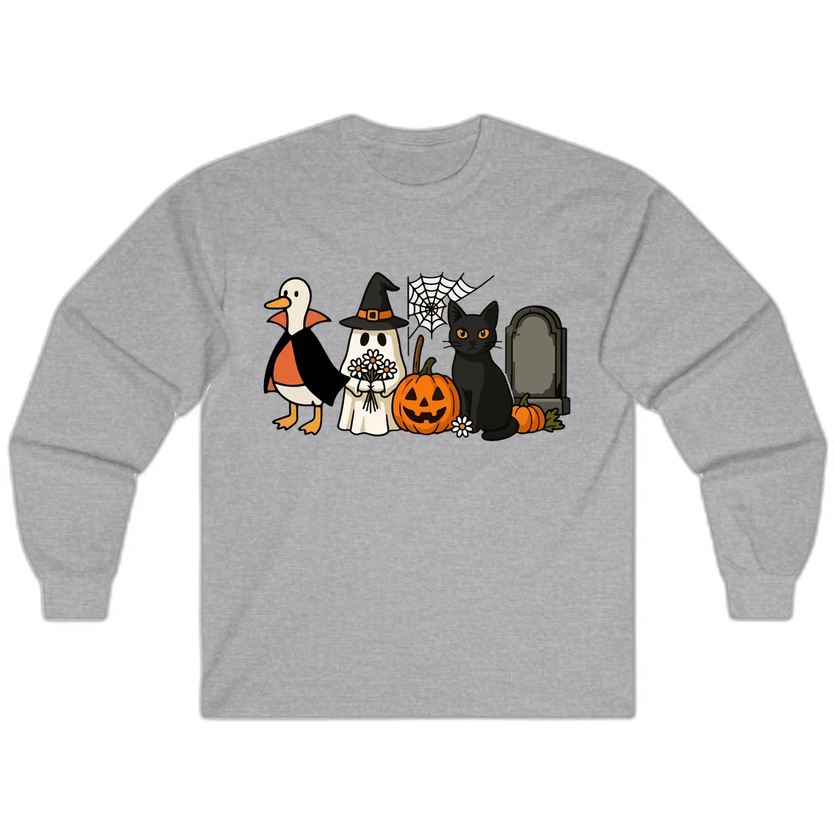 Halloween Spooky Friends Gather Long Sleeve in Sport Grey