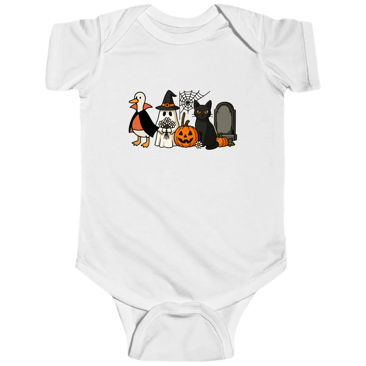 Halloween Spooky Friends Gather Baby Onesie in White