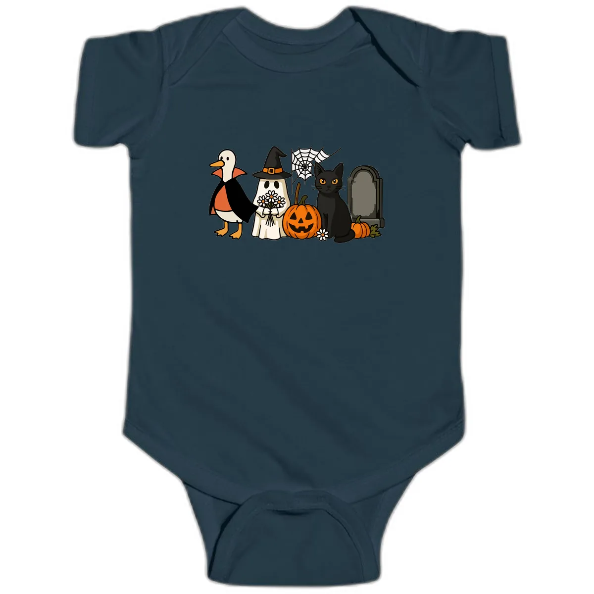 Halloween Spooky Friends Gather Baby Onesie in Navy