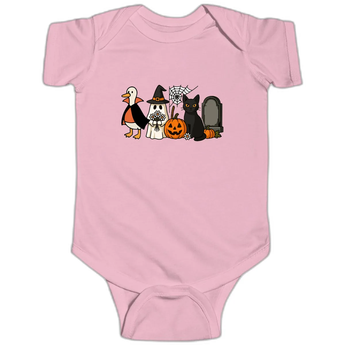 Halloween Spooky Friends Gather Baby Onesie in Pink