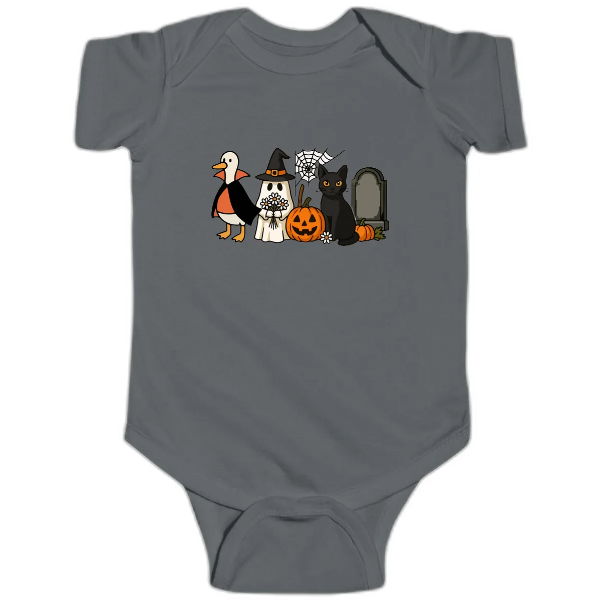 Halloween Spooky Friends Gather Baby Onesie in Charcoal