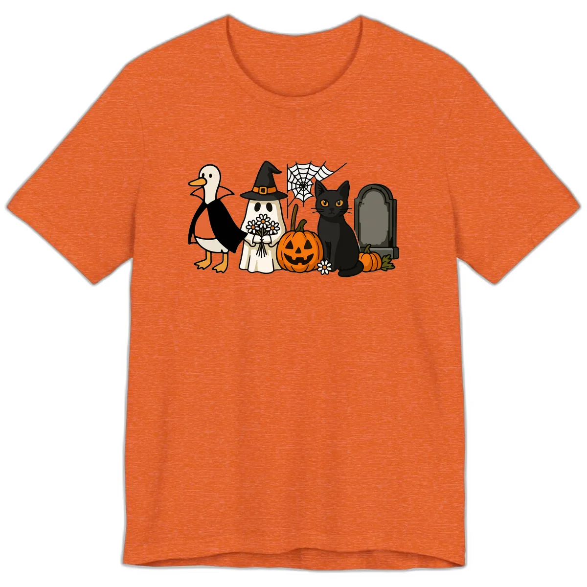 Halloween Spooky Friends Gather Premium T-Shirt in Heather Orange