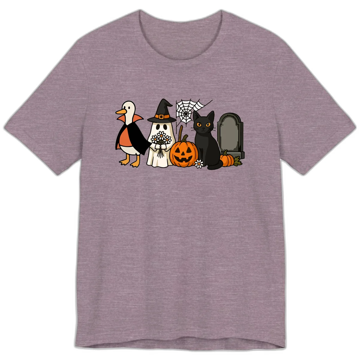 Halloween Spooky Friends Gather Premium T-Shirt in Heather Purple