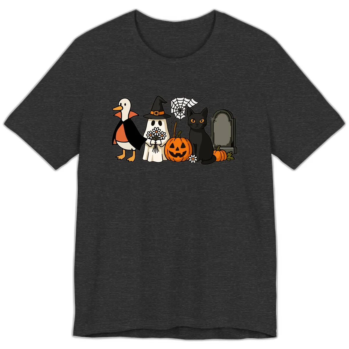 Halloween Spooky Friends Gather Premium T-Shirt in Dark Grey Heather