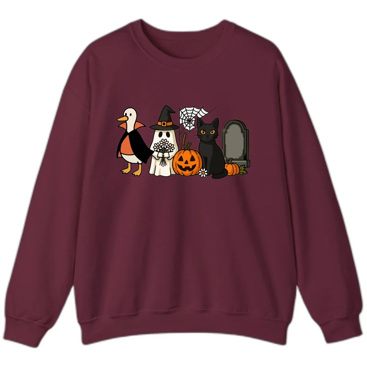 Halloween Spooky Friends Gather Sweatshirt in Maroon