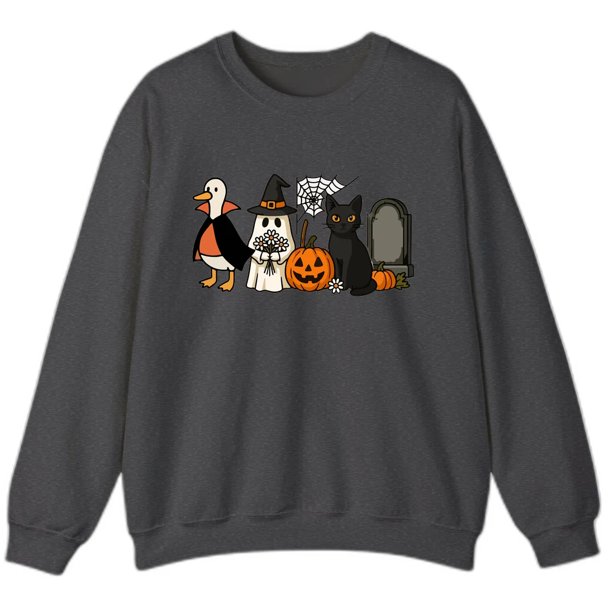Halloween Spooky Friends Gather Sweatshirt in Dark Heather