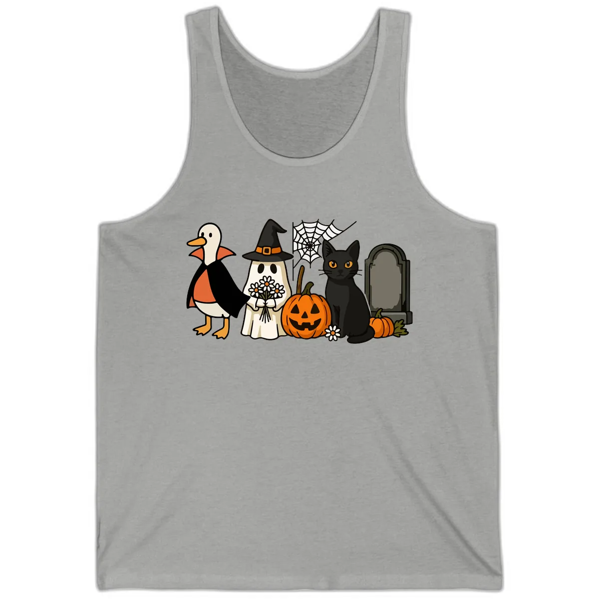 Halloween Spooky Friends Gather Tank in Athletic Heather
