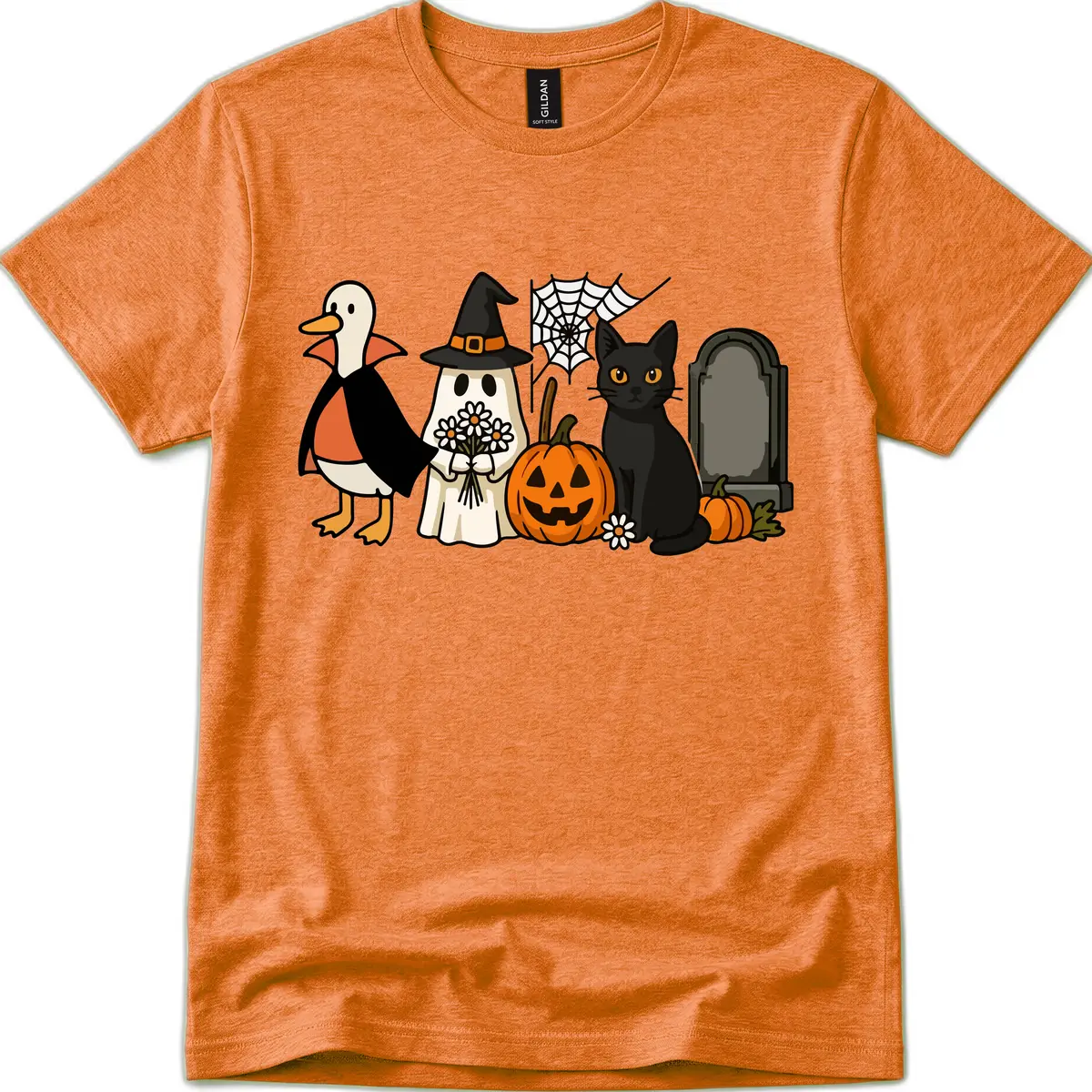 Halloween Spooky Friends Gather T-Shirt in Heather Orange