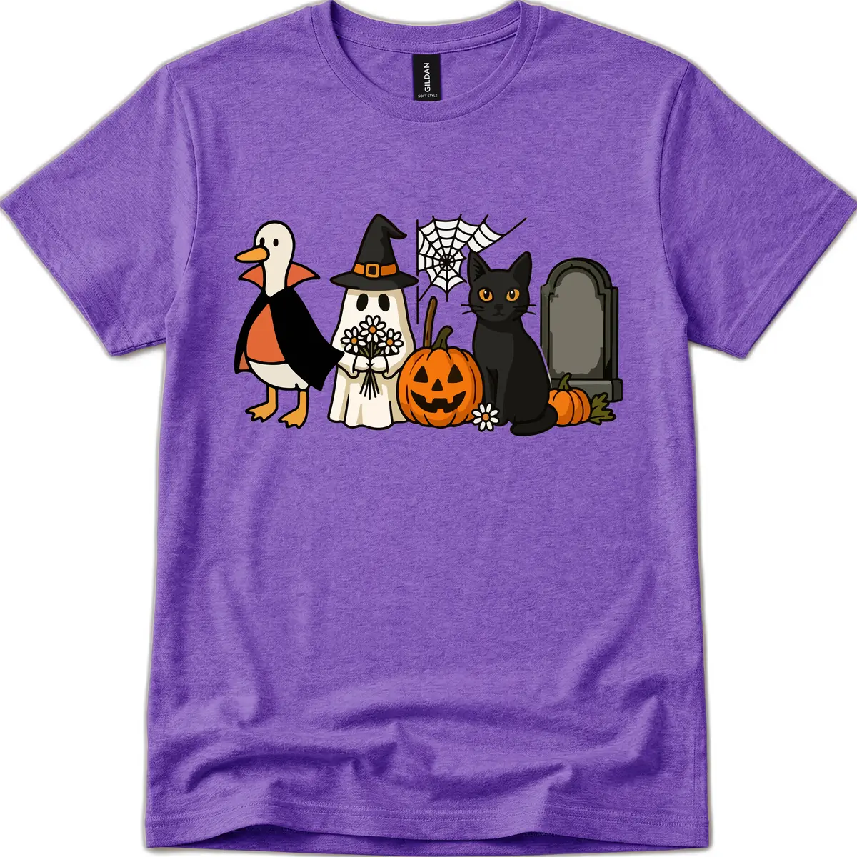 Halloween Spooky Friends Gather T-Shirt in Heather Purple