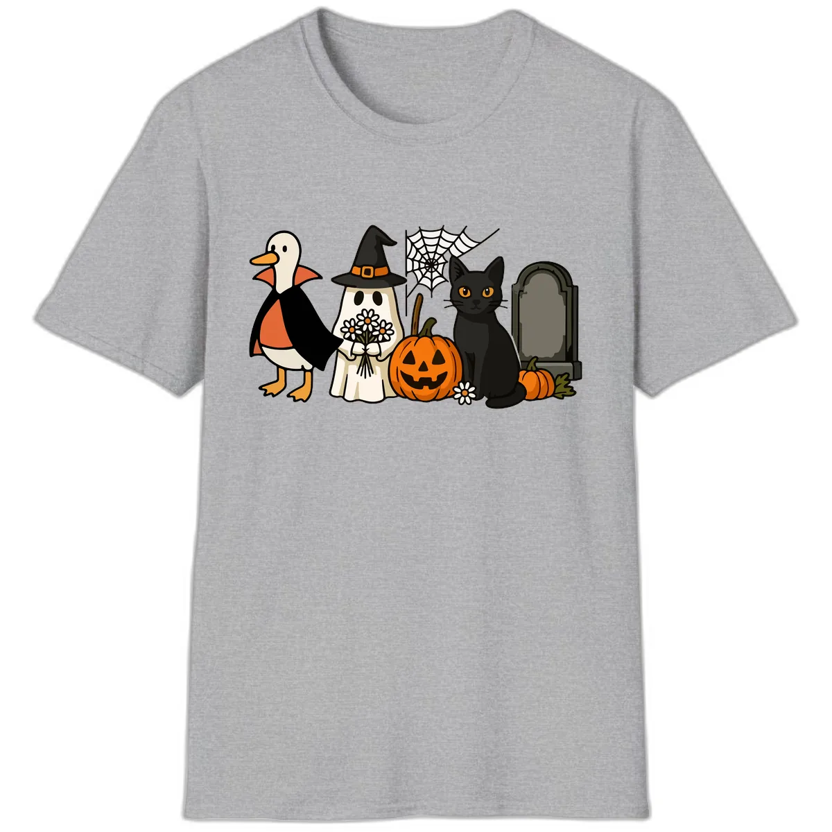 Halloween Spooky Friends Gather T-Shirt in Sport Grey