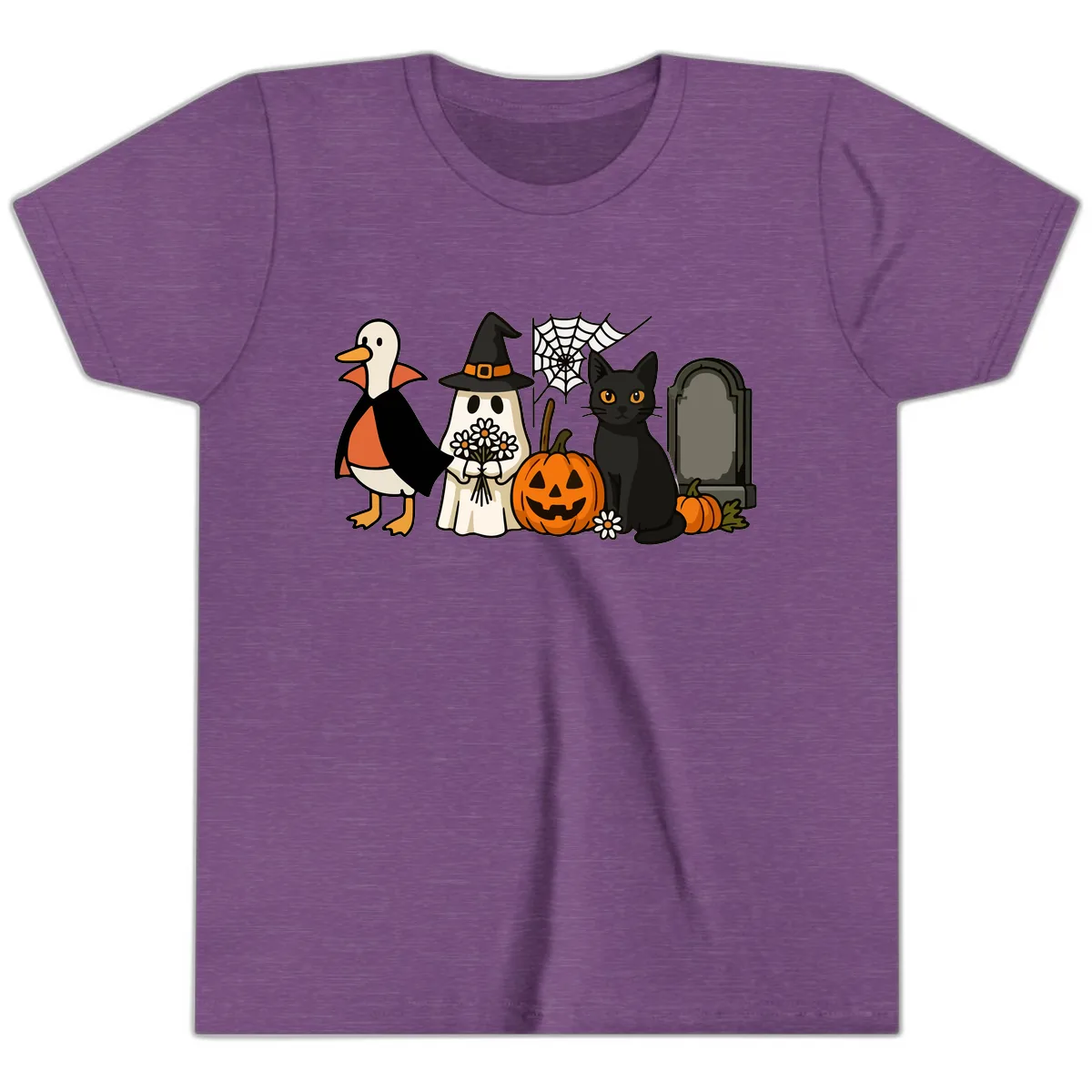 Halloween Spooky Friends Gather Youth T-Shirt in Heather Team Purple