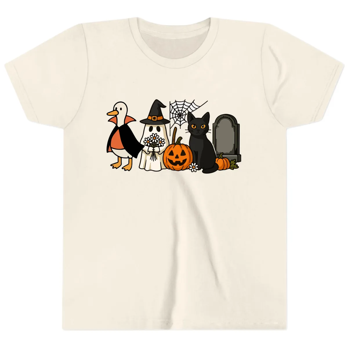 Halloween Spooky Friends Gather Youth T-Shirt in Natural