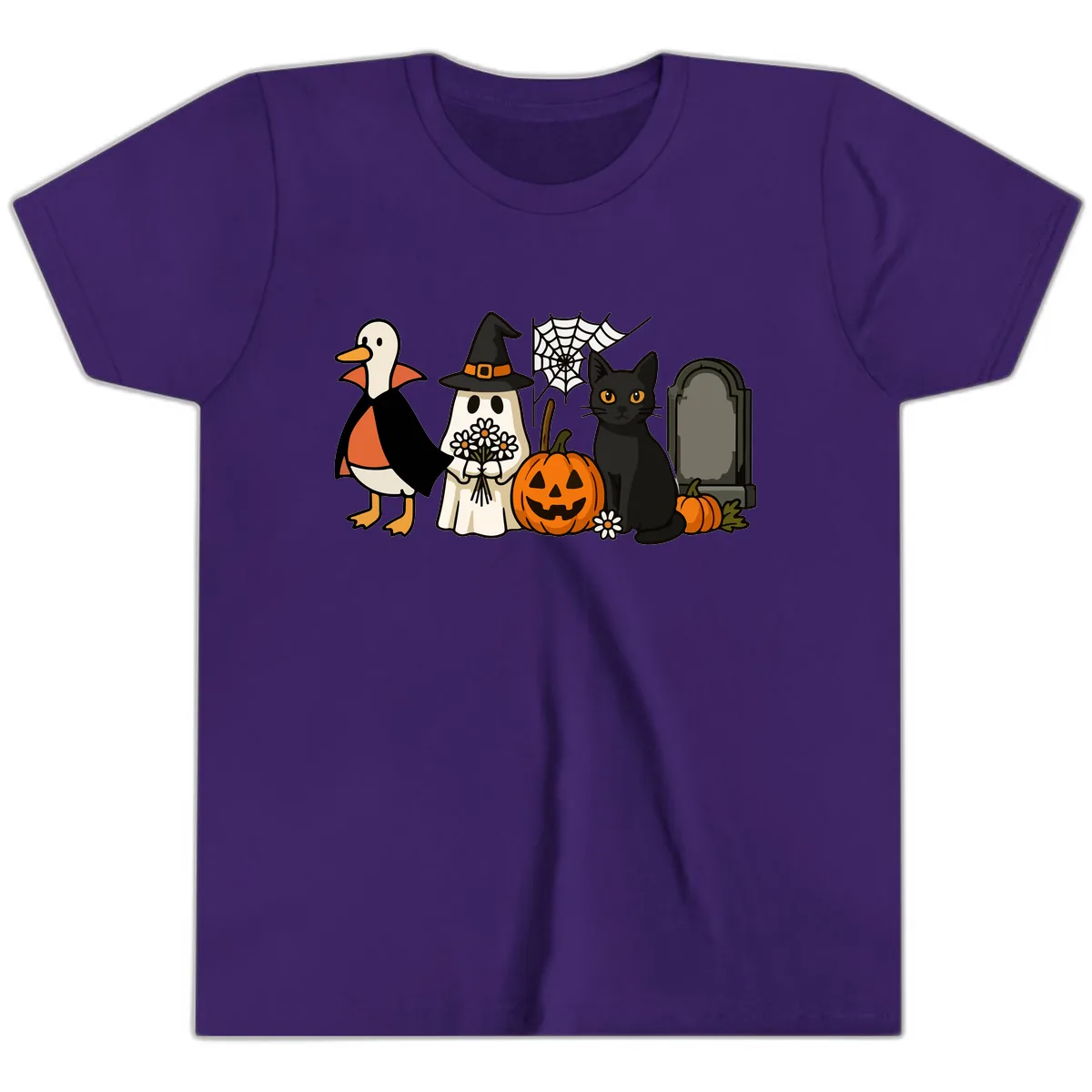 Halloween Spooky Friends Gather Youth T-Shirt in Team Purple
