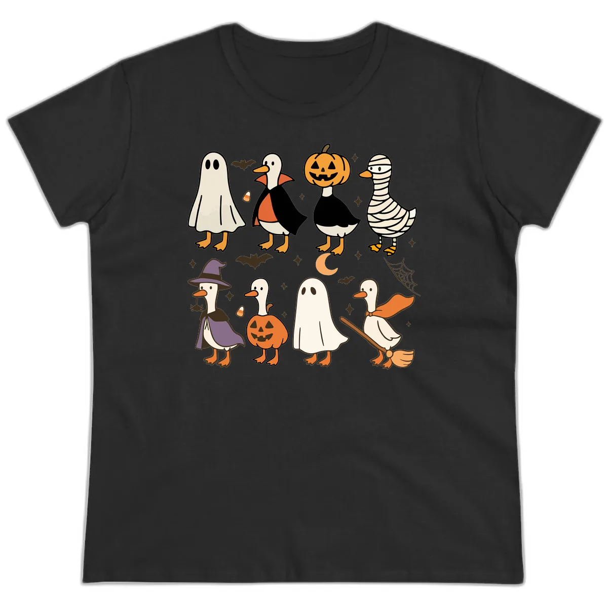 Funny Halloween Ducks Costume Collection Ladies Tee in Black