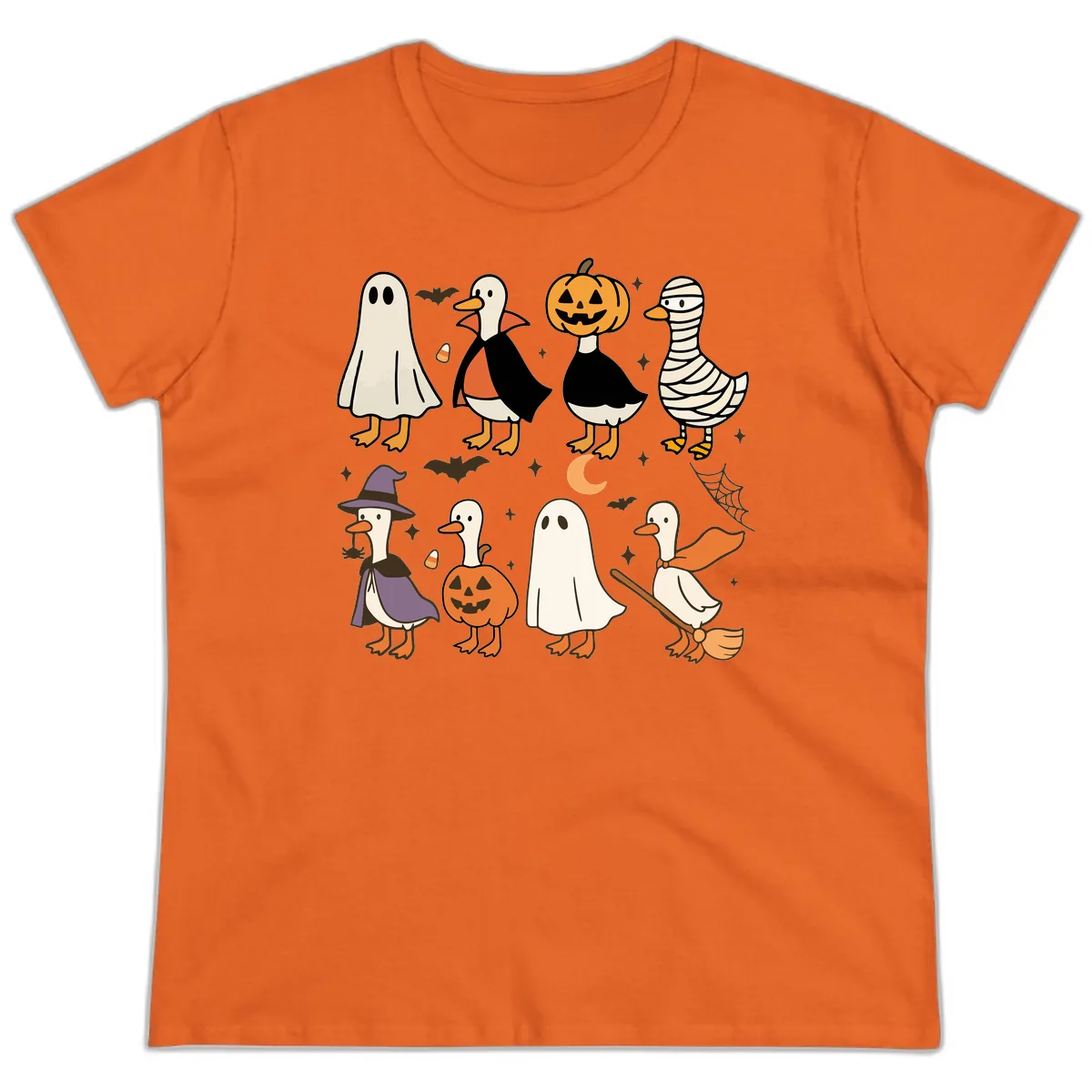 Funny Halloween Ducks Costume Collection Ladies Tee in Orange