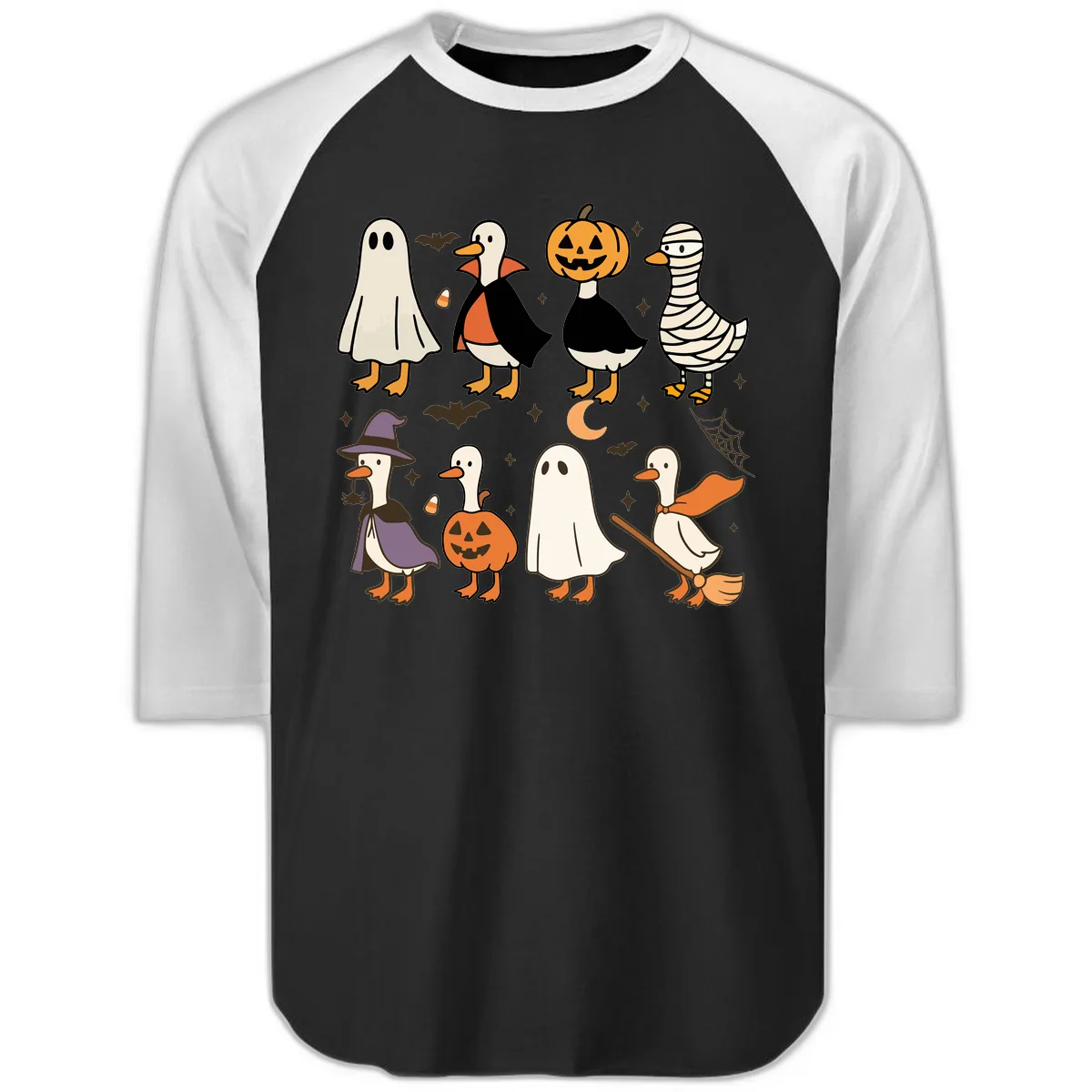 Funny Halloween Ducks Costume Collection Raglan 3/4 in Black White