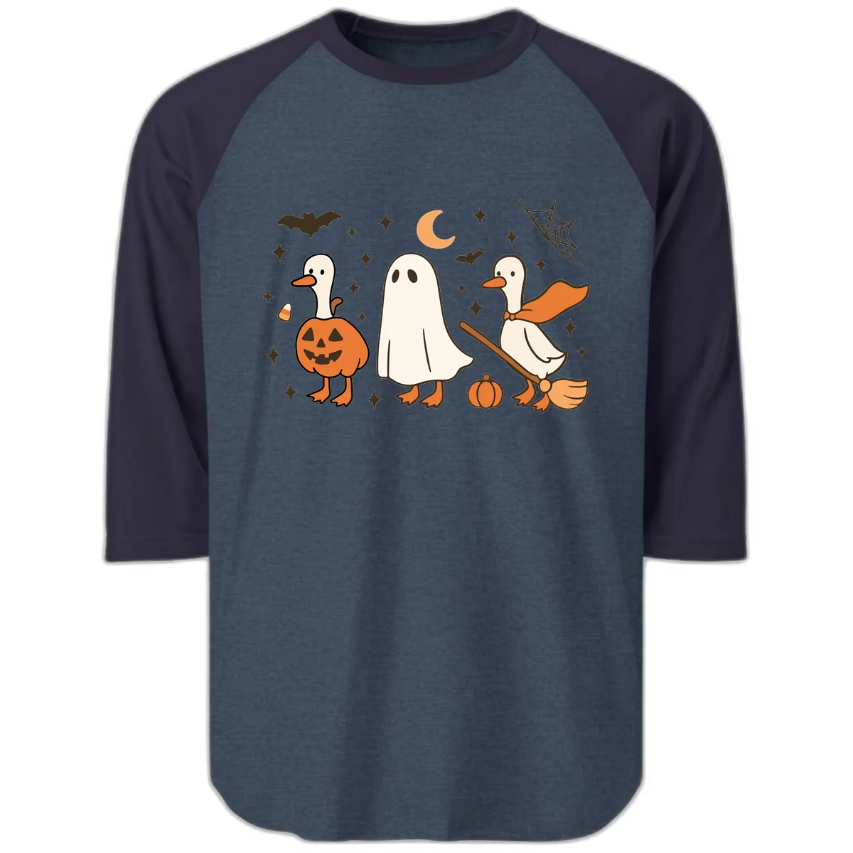 Halloween Goose Squad Costume Party Raglan 3/4 in Heather Denim Navy