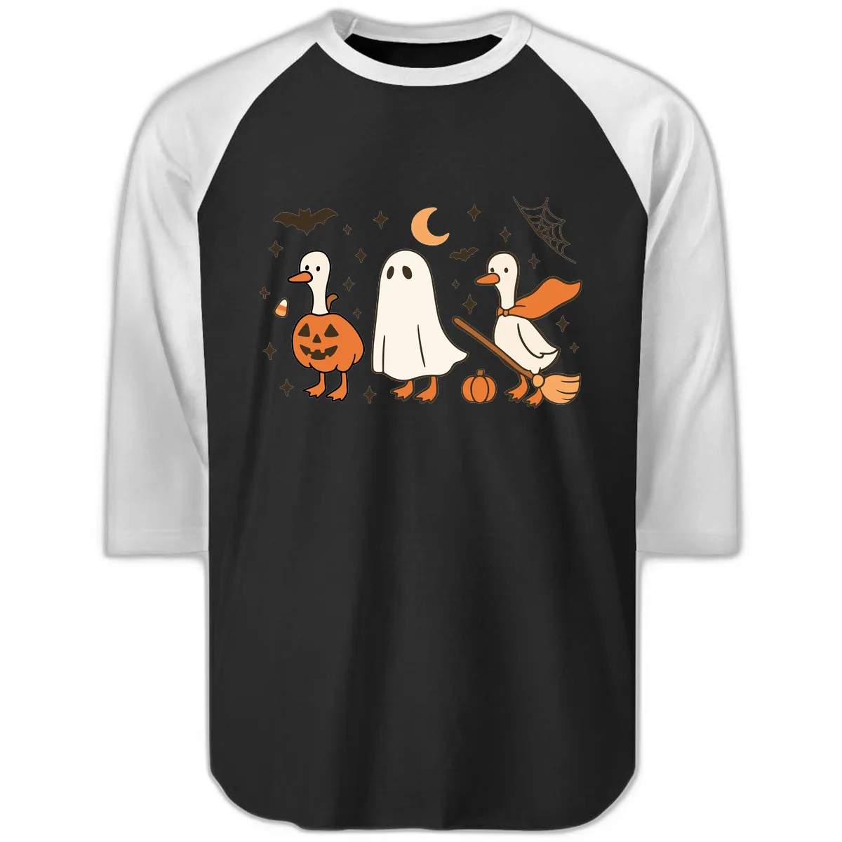 Halloween Goose Squad Costume Party Raglan 3/4 in Black White